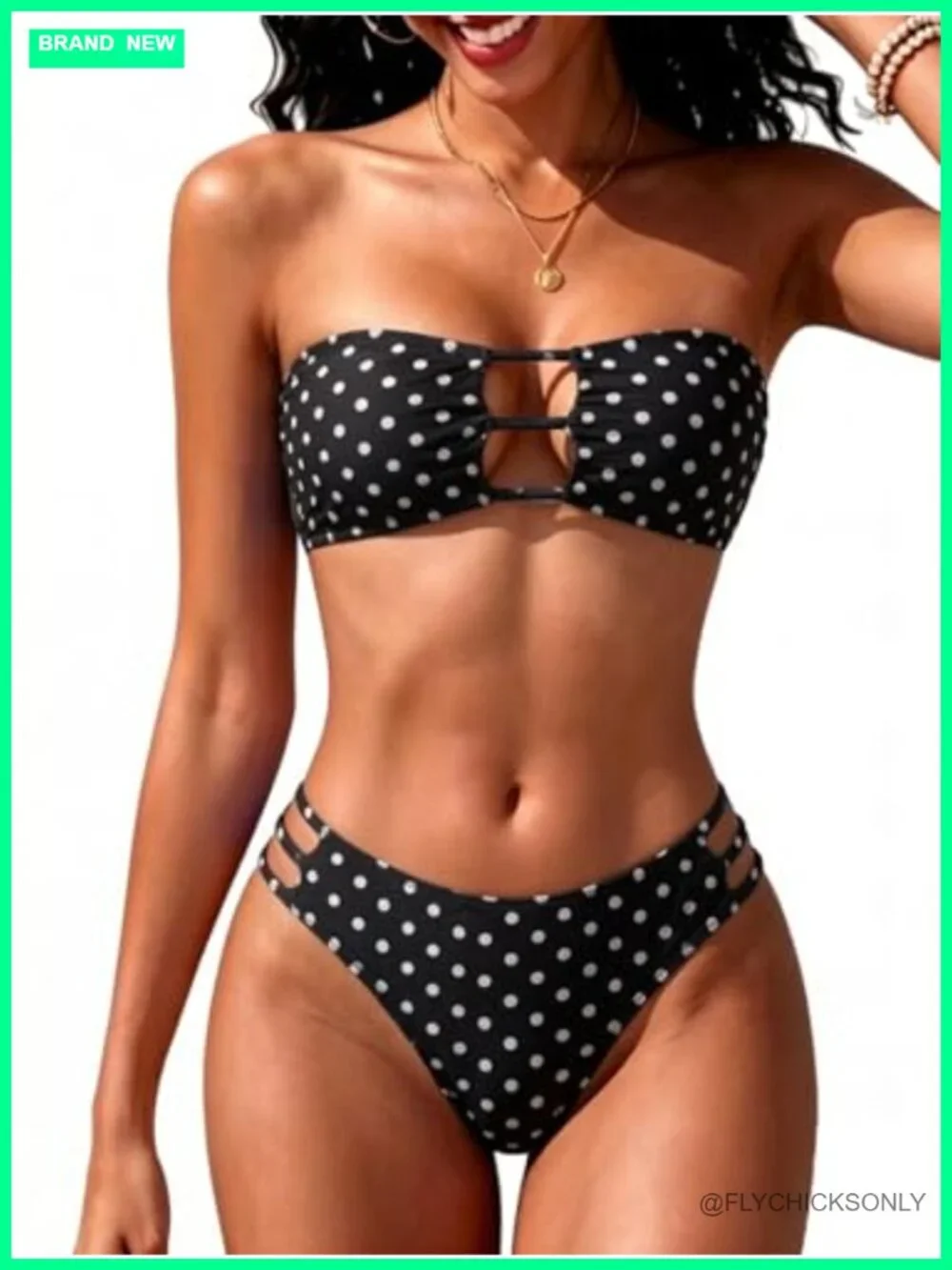 Women's Two Piece Strapless Bikini Set Bandeau Cutout High Cut Swimsuit